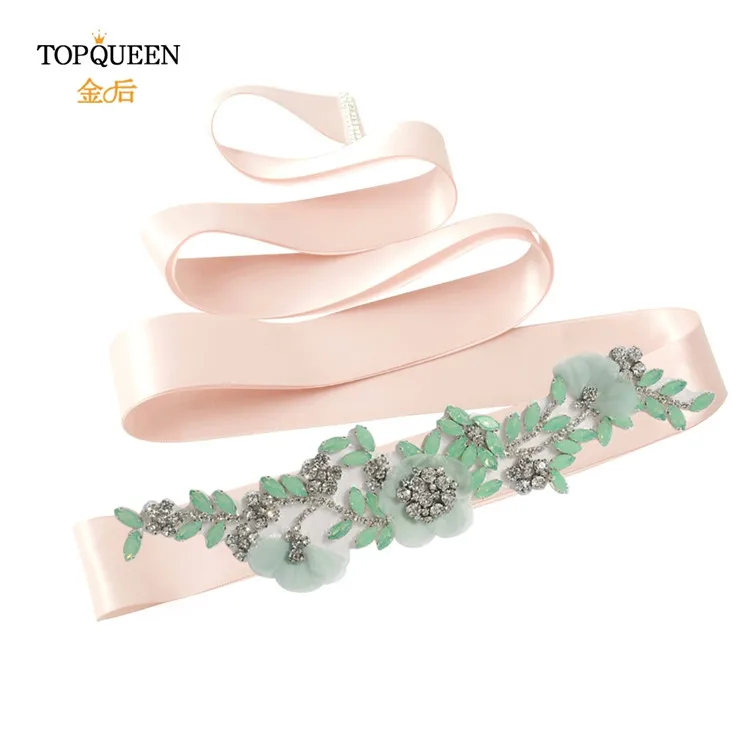 Baby pink TOPQUEEN S419-G, свадебные аксессуары, ремень для свадебного платья, вечерние пояса с цветами, стразы, пояс с бриллиантами для вечернего платья - Цвет: Baby pink