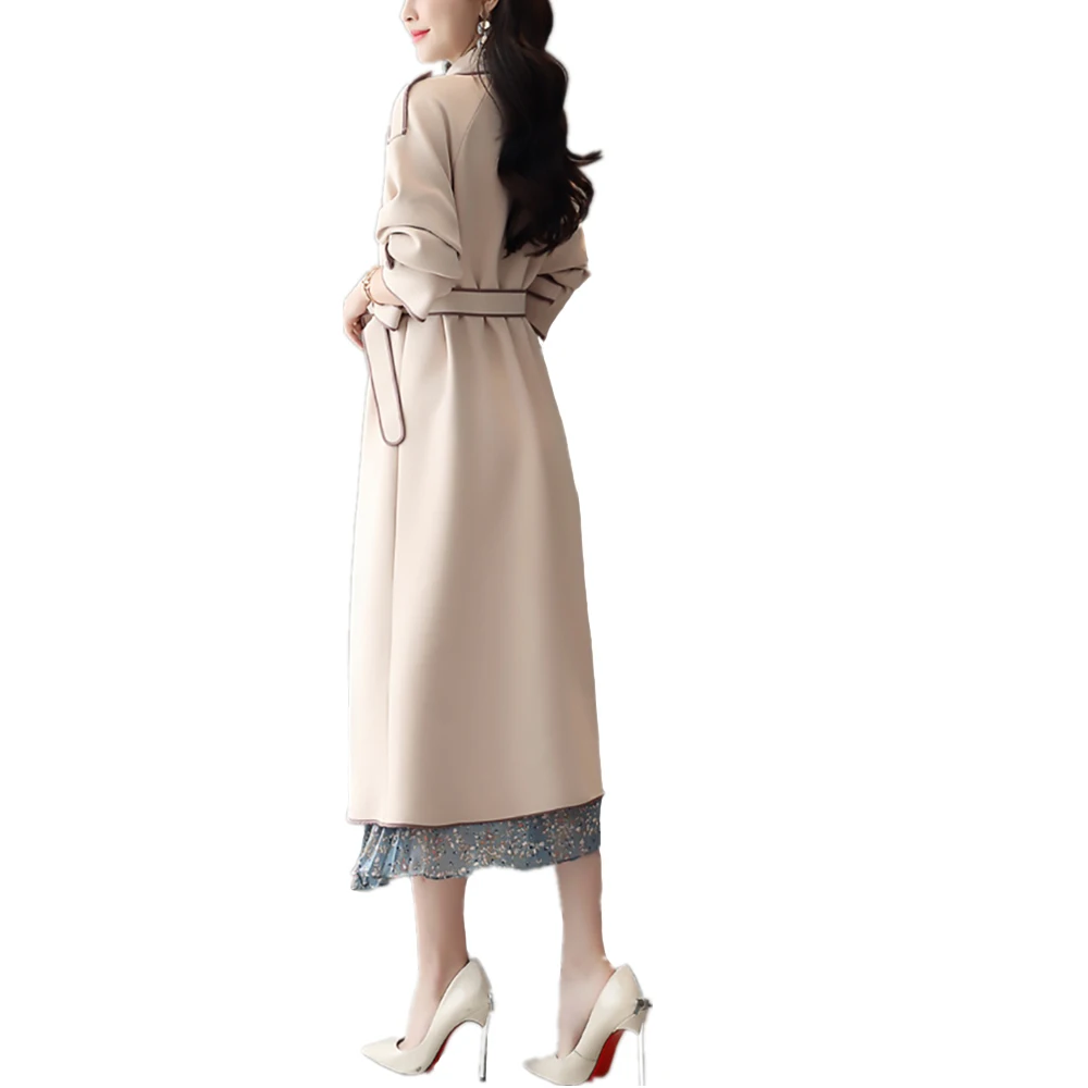 Autumn Women Trench windbreaker loose temperament long suit collar tie belt pocket solid color ladies | Женская одежда
