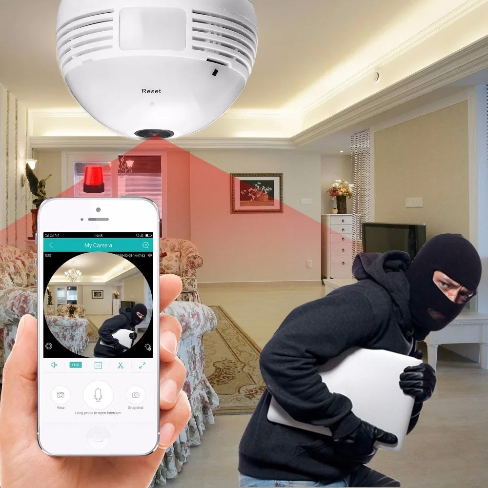 360 градусная панорамная камера 960P мини Wi Fi IP Лампа видеонаблюдения датчик