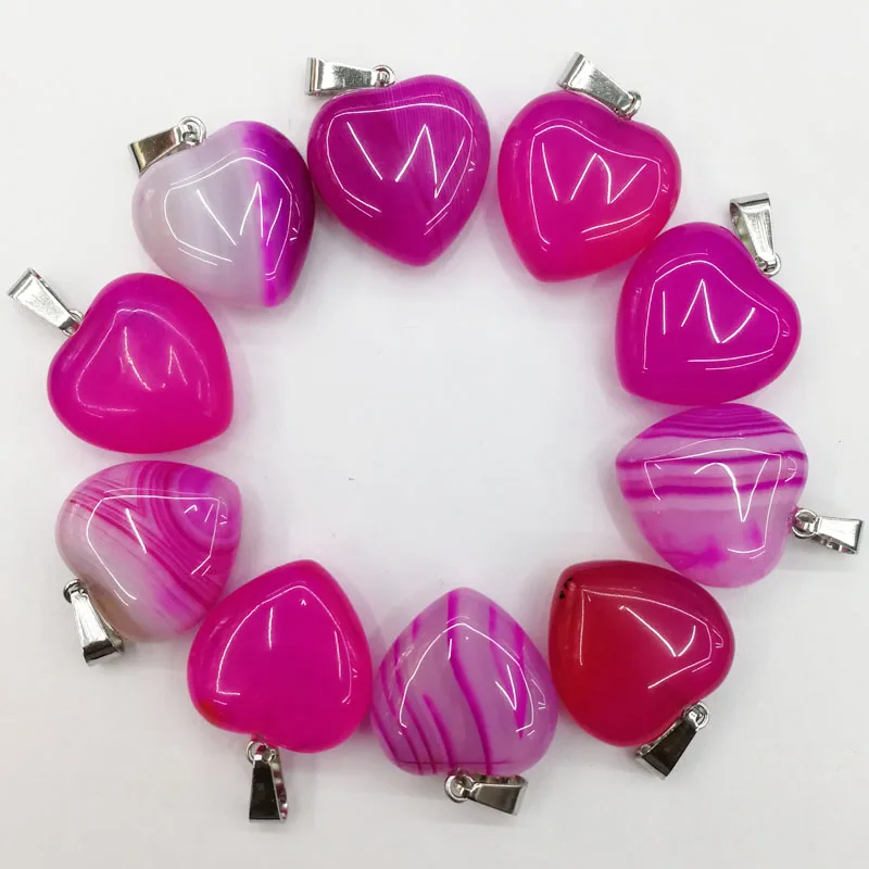 Мода 12 шт./лот розовый красный полосатый оникс натуральный камень сердечко