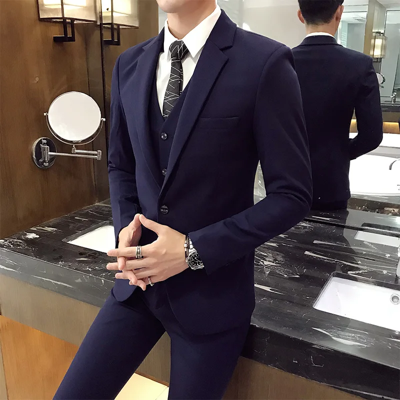

Men's Three-piece Korean Slim Groom Groomsmen Wedding Dress Small Suit Male Professional Dress Suit (Jacket+Pant+vest)