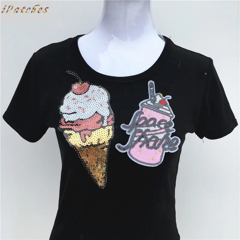2 шт Розовый мороженое с блестками патч для одежды железной вышивкой Diy мотив