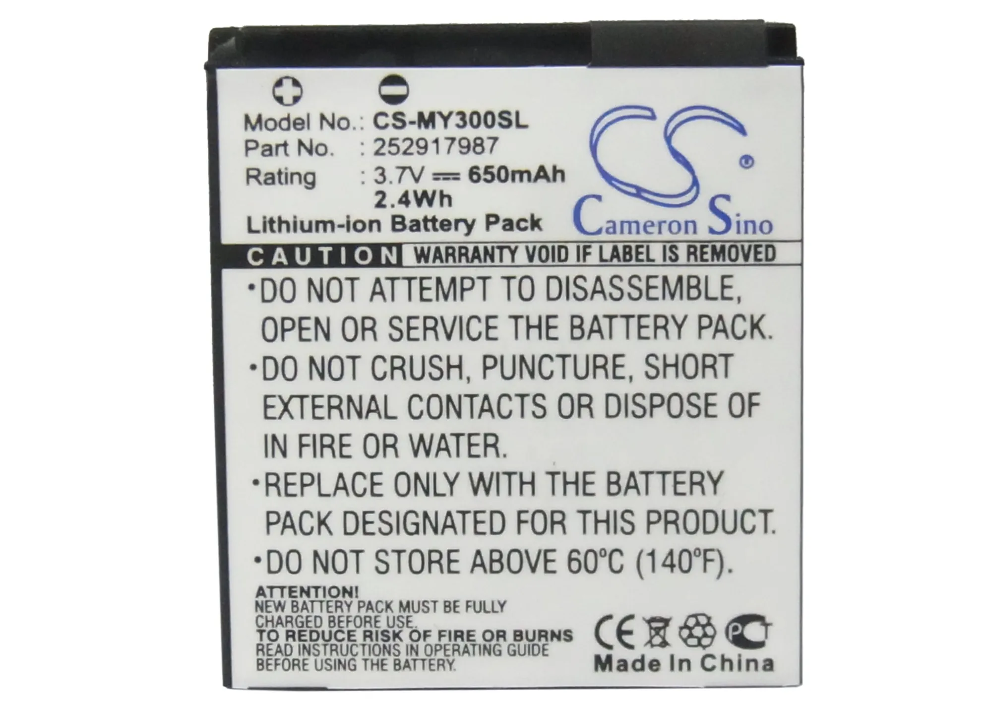 Аккумулятор Cameron Sino 650mAh 252917987 253030172 для Sagem MY200 MY202 MY 202 MY202c 202C MY213x MY300