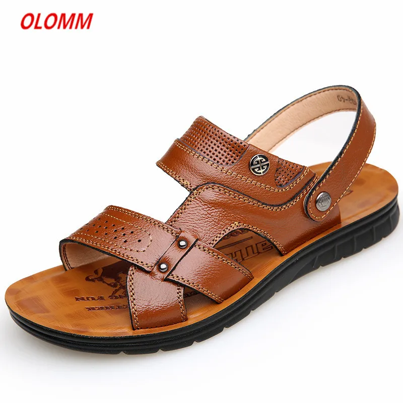 

Мужские сандалии; кожаные дышащие сандалии с закрытым носком; нескользящие Летние регулируемые пляжные слипперы для рыбака; мужские сандал...