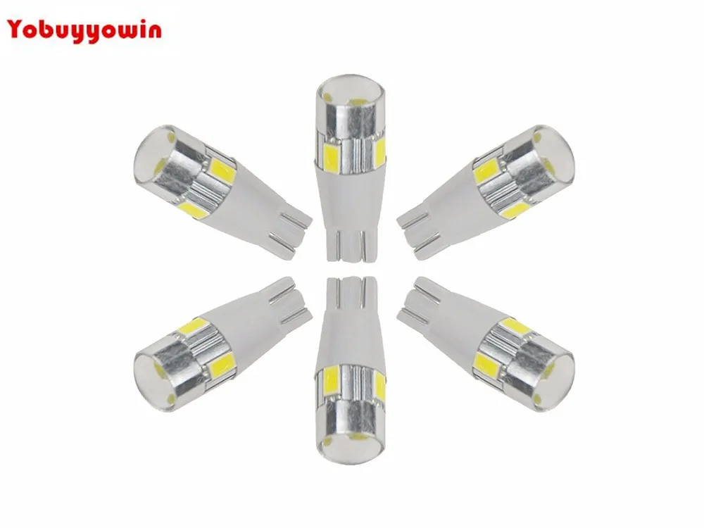 

10PCS Nature White/Amber/Red/Ice Blue T10 5630 6SMD 194 168 W5W 192 Wedge Bulbs Car Tail LED light With Lens 6000K 8-25V
