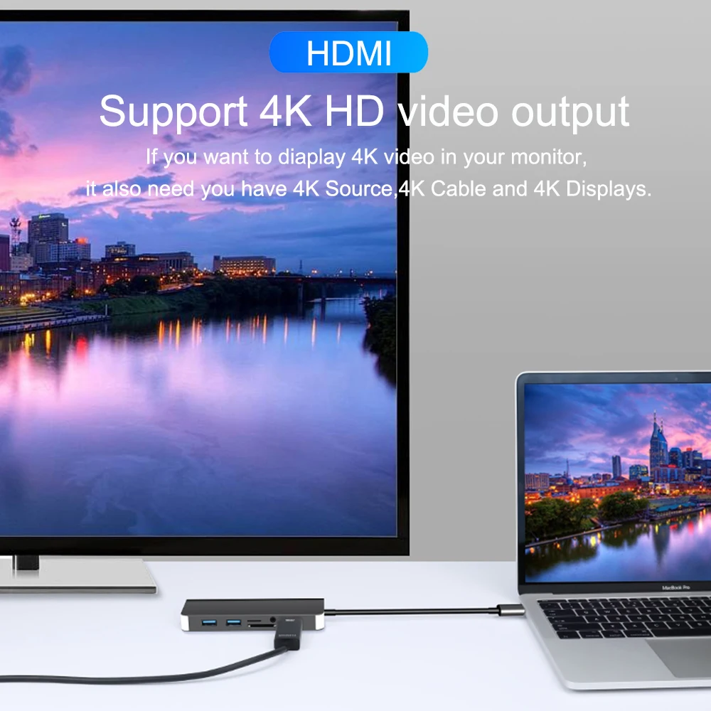 8 in 1 USB 3.1 Type C HUB to 4K HDMI 3.5mm Audio RJ45 Gigabit Ethernet Adapter with PD Charging SD TF Card Reader | Компьютеры и офис