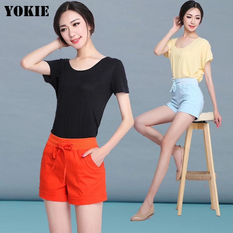 S-3XL шорты с высокой талией женские хлопковые льняные свободные повседневные