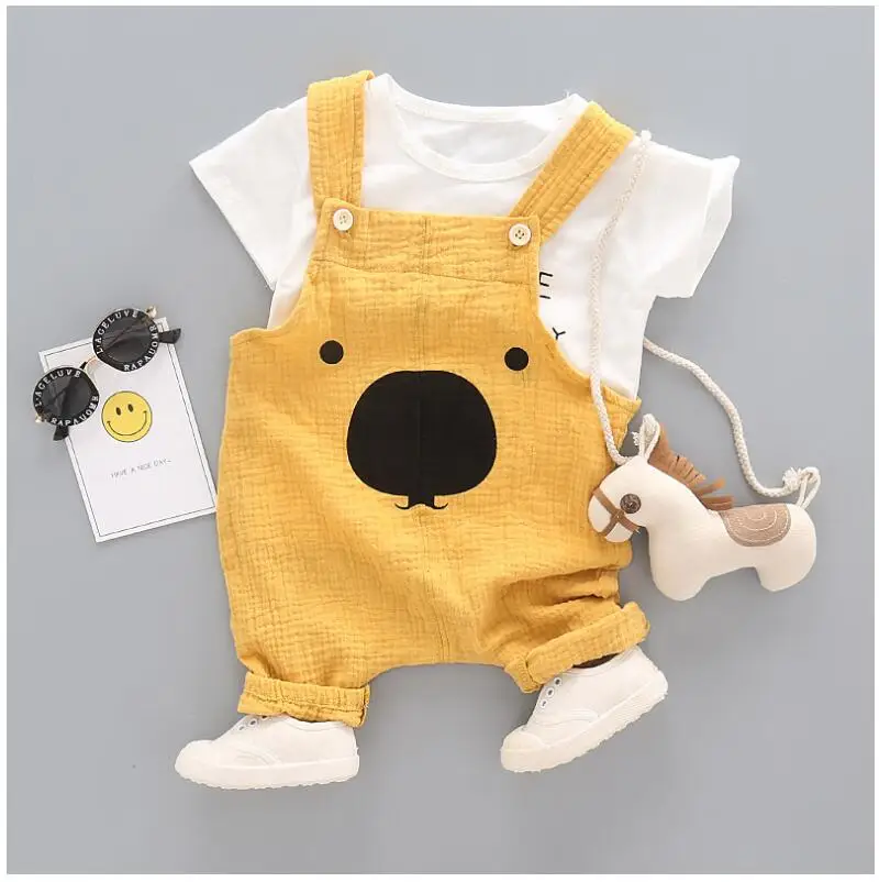 2019 Summer Baby Boy Girl Clothing Sets Infant Toddler Clothes Suits Letter T Shirt Strap Shorts Kids Children | Детская одежда и