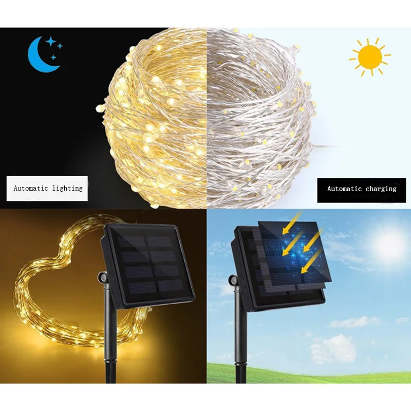 Светильник-гирлянда на солнечных батареях s 10/20M 100/200LED, напольный Сказочный светильник из медной проволоки для рождественского сада, дома, праздника, украшения, лампа