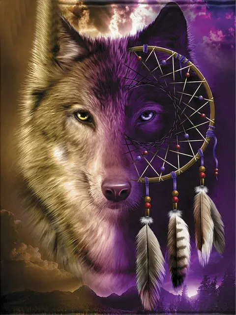 Алмазная 3D вышивка сделай сам крестиком картина Ловец снов волка полноразмерная