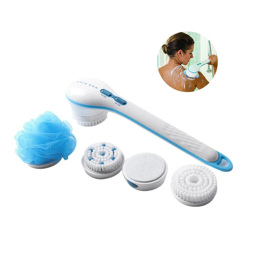5 in 1 Electric Bath Brush Handheld Scrub Spin SPA Cleaning Shower Massage Tool Relieve Fatigue Body Bathing Brushes sponge