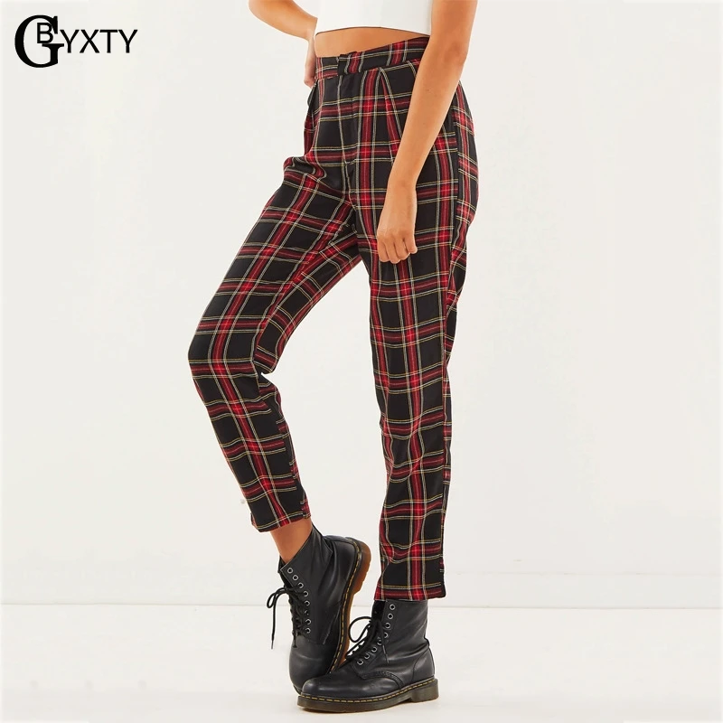 GBYXTY pantalones mujer осень-зима хлопок в красную клетку прямо лодыжки-Длина штаны