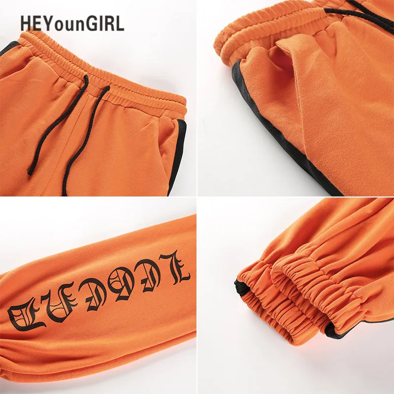 HEYounGIRL/осенне-зимние штаны-шаровары; повседневные спортивные штаны; новые модные брюки с высокой талией; полосатые брюки в стиле хип-хоп с завязками