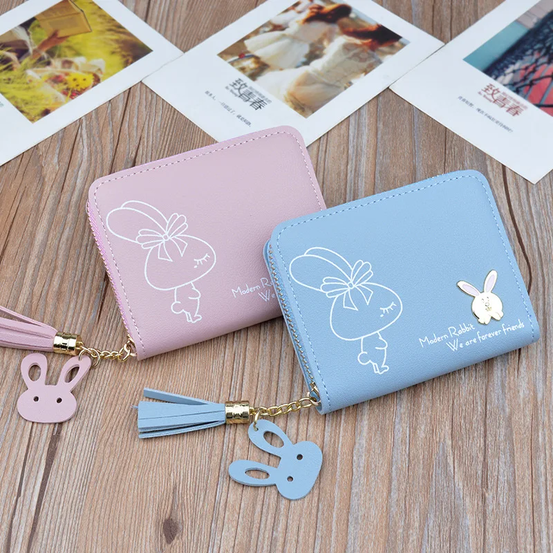 Новинка, женские маленькие кошельки, Дамский короткий кошелек на молнии с кисточками в виде кролика, Модный корейский стиль, кошелек для монет, карт, сумка Carteira