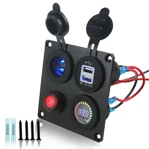 Зарядное устройство сделай сам с двумя USB-разъемами, 3,1 А, цветной вольтметр, выключатель, четыре функции, панель для автомобиля, лодки, морского автодома, грузовика, кемпера