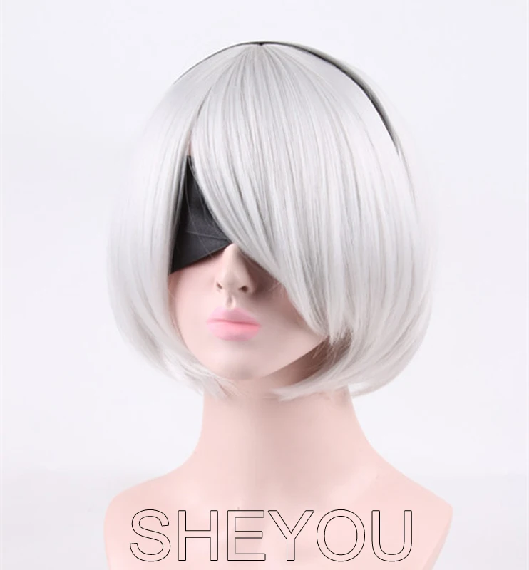 Игра YoRHa № 2 Тип B персонажа 2B парик серебристо-белый термостойкие синтетические волосы. Косплэй парик