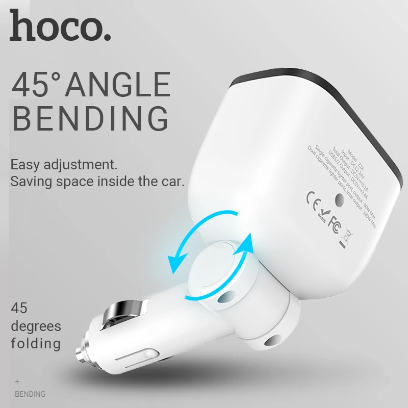 hoco dual cigarette lighter adapter usb a port car charger splitter 12v 24v for iphone samsung xiaomi android | Мобильные телефоны