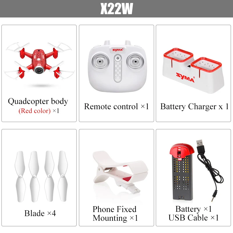 Red With 1 Battery SYMA официальный X22W Радиоуправляемый вертолет Дрон Квадрокоптер камера FPV Wifi в режиме реального времени Трансмиссия Безголовый режим Hover функциональные дроны - Цвет: Red With 1 Battery