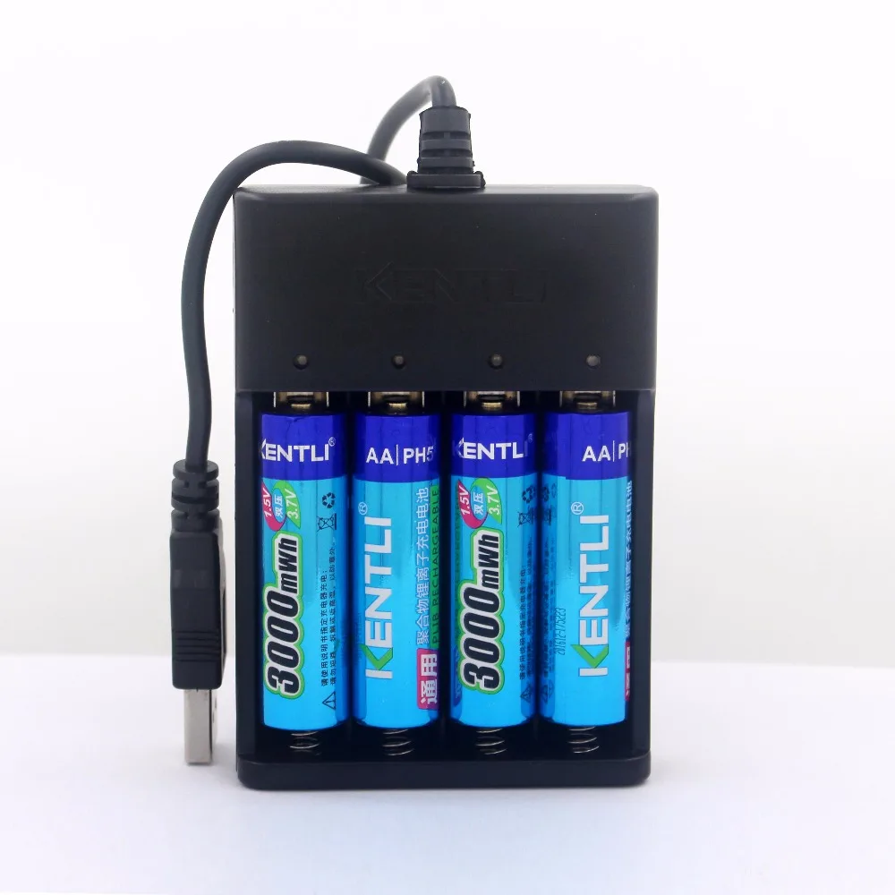 4pcs KENTLI 1,5 v 3000 mwh без эффекта памяти aa литий-ионный полимерный литиевый аккумулятор+ 4 слота USB зарядное устройство - Цвет: 4pcs