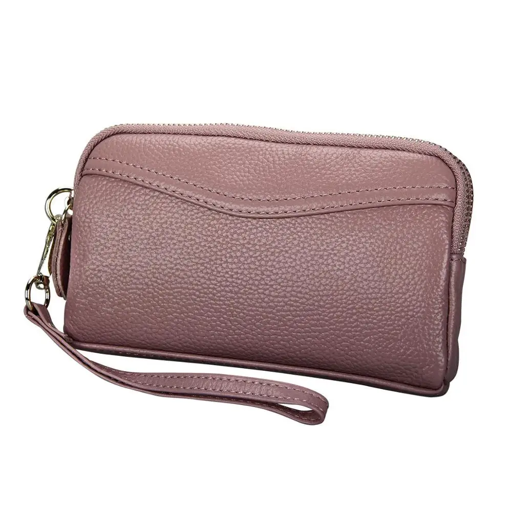 Bean Pink M-Yancy двойной женский бумажник на молнии кошелек из натуральной кожи женский кошелек из бычьей кожи мобильный телефон деньги браслет сумка держатель карты - Цвет: Bean Pink