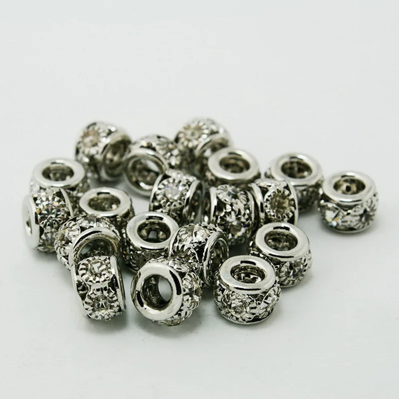 NiceBeads 6*8 мм 4 шт. круглые посеребренные бусины с кристаллами Стразы для