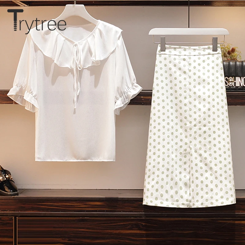 Trytree летний женский костюм из двух предметов Повседневное рюшами Топы с