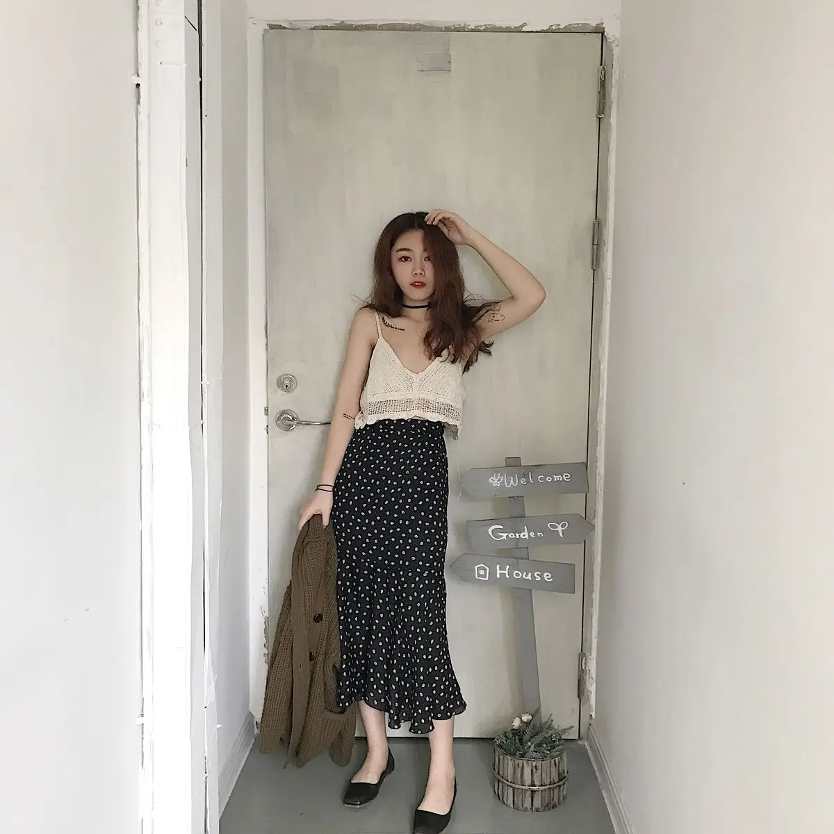 Горошек Шифона Юбка Mermaid Длинные Оборками Хем Slim Fit юбка Юп Longue Femme Saia Feminina Лунга