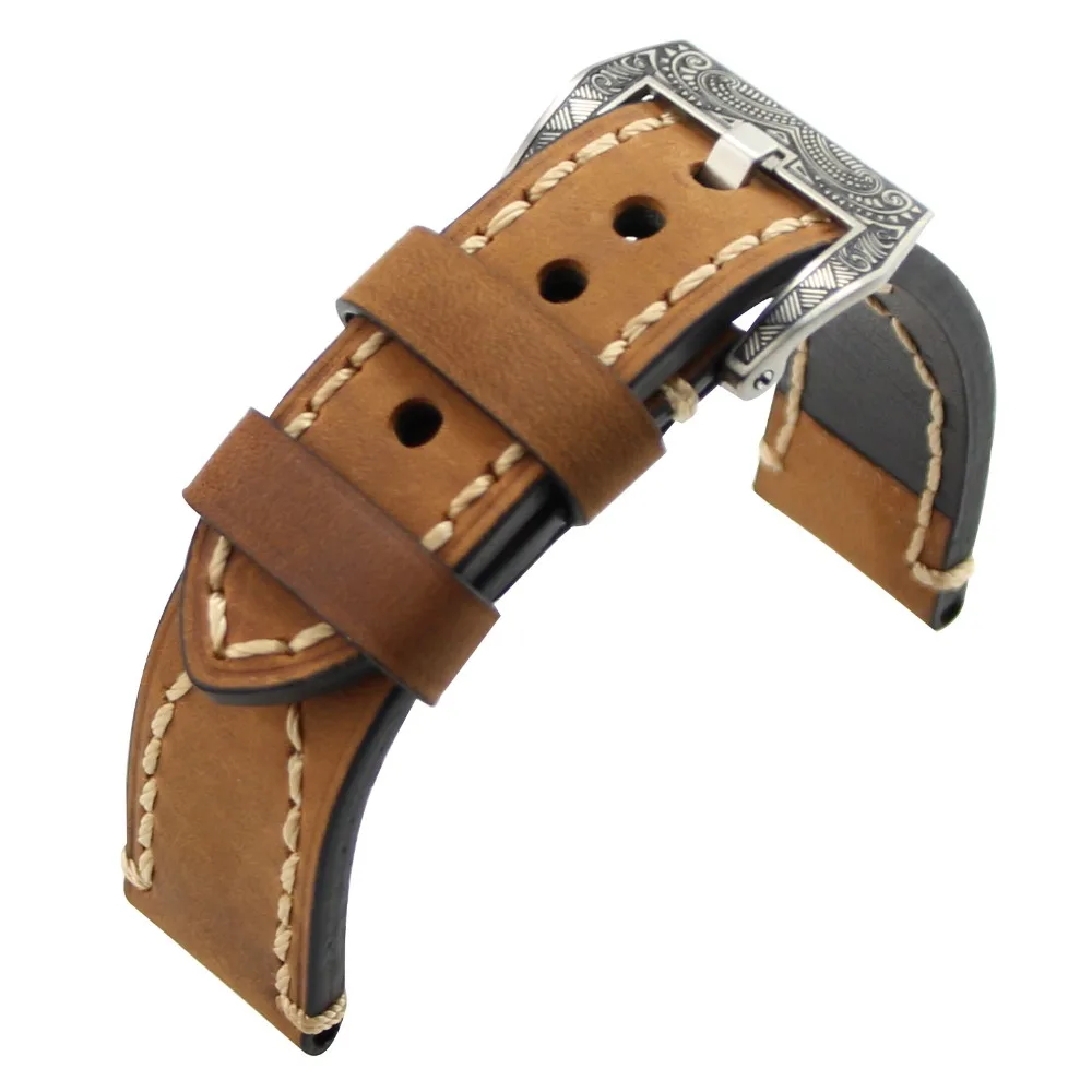 Ремешок для часов из натуральной кожи ZLIMSN подходит для Panerai Wristbelt 20 22 24 мм мужской ремешок для часов из нержавеющей стали с Резной Пряжкой