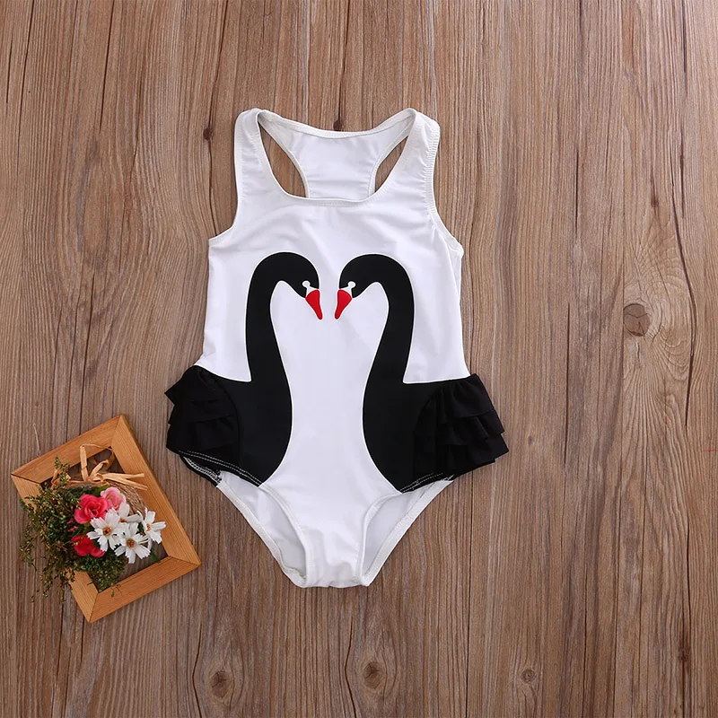 Летний детский купальник с рюшами и лебедем для девочек детская пляжная одежда