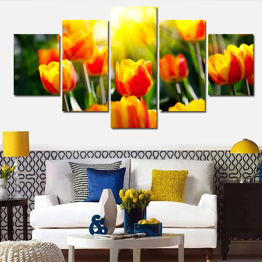 

5 Pcs Wall Art Abstract Flower Sunshine Modern HD Picture Home Decoration Living Room Canvas Print Painting Picture