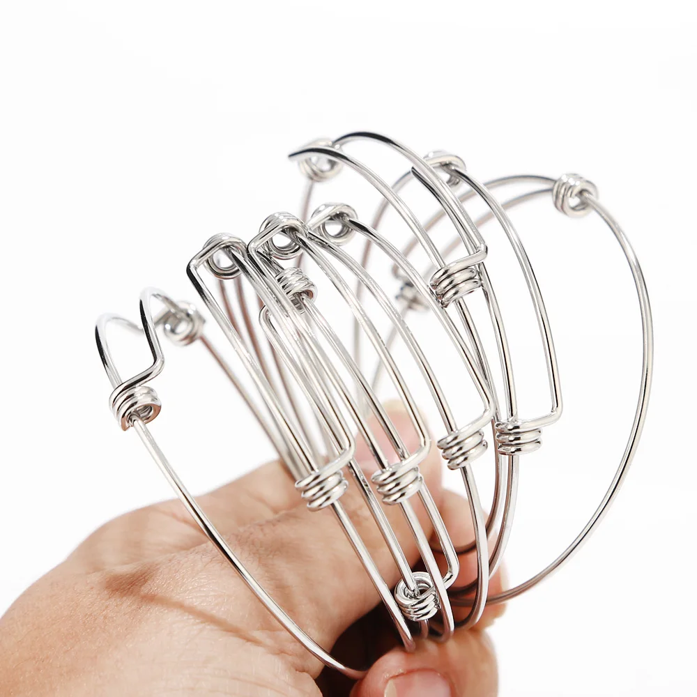 

10pcs Fashion Wire Stainless Steel Metal Expandable Bracelet Base Adjustable Blank Bangle DIY Charm Bracelets & Bangles 65mm Dia