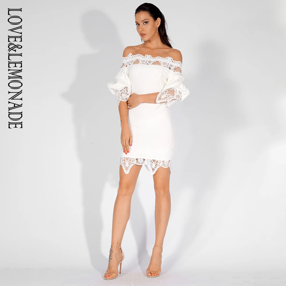 Женское кружевное платье LOVE & LEMONADE облегающее вечернее с открытыми плечами и