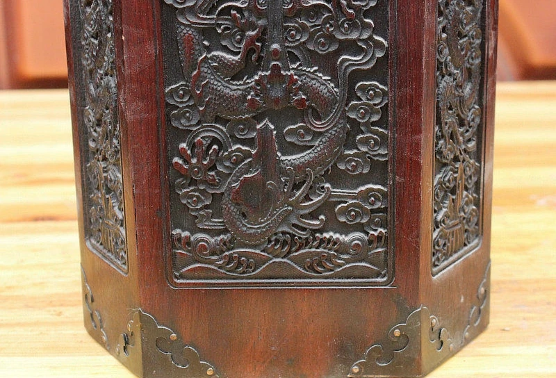 Народное искусство Китая Boxwood дерево ручной резной дракон драконы статуя кисти