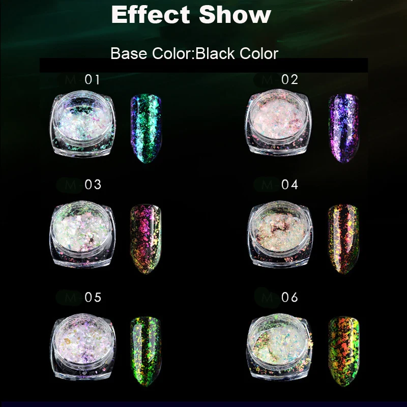 6 коробок радужная блестящая зеркальная пудра для ногтей ультратонкая