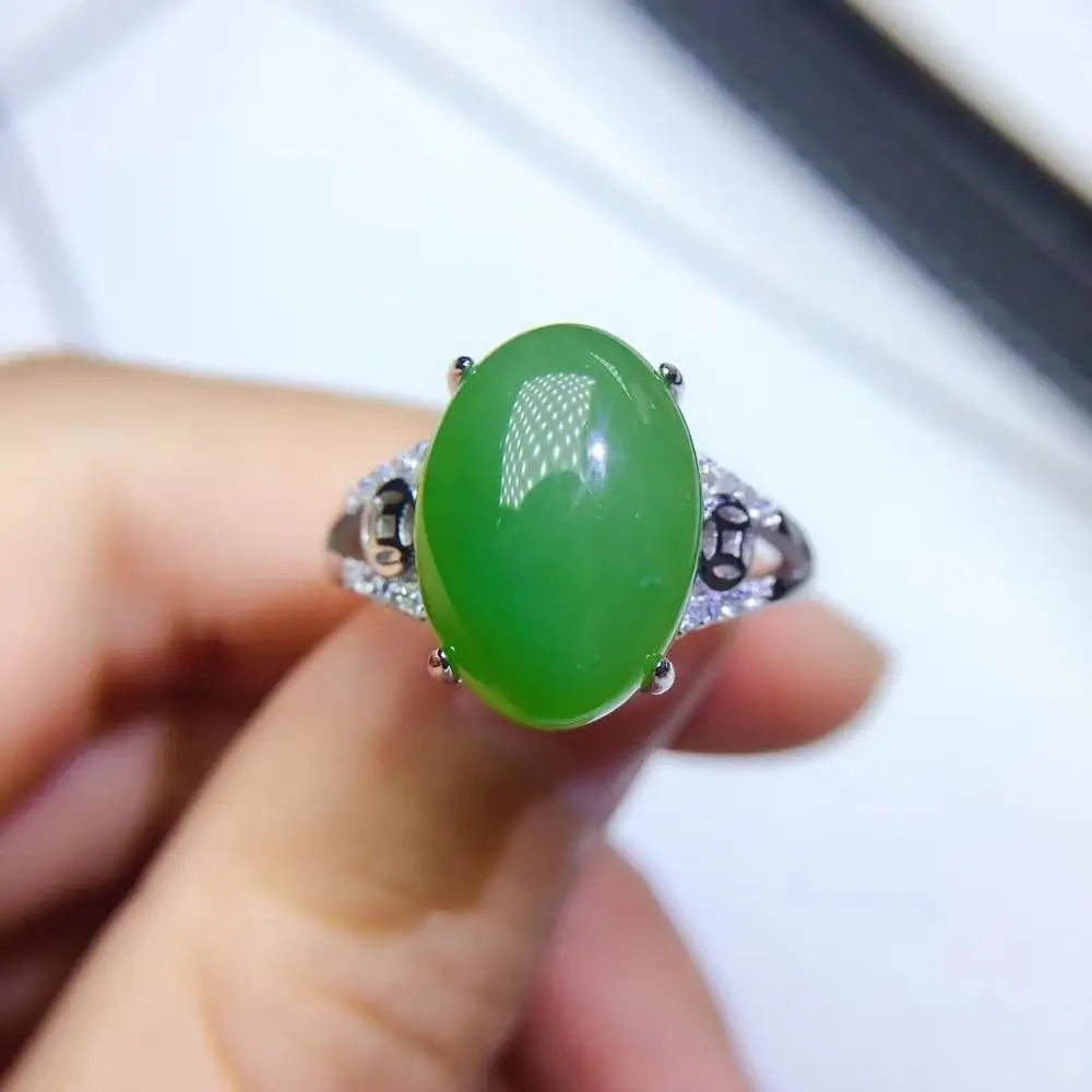 

Natural Hetian Jasper Ring Healing Ring Silver For Woman Man Gift 10x14mm Bead Stone Fasjion Adjustable Ring Drop Shipping AAAAA