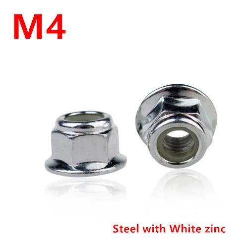 

100pcs DIN6926 GB6183 M4 Steel with White Blue zinc Flange Nylon Insert Lock Nut Nuts Anti Slip Locknut