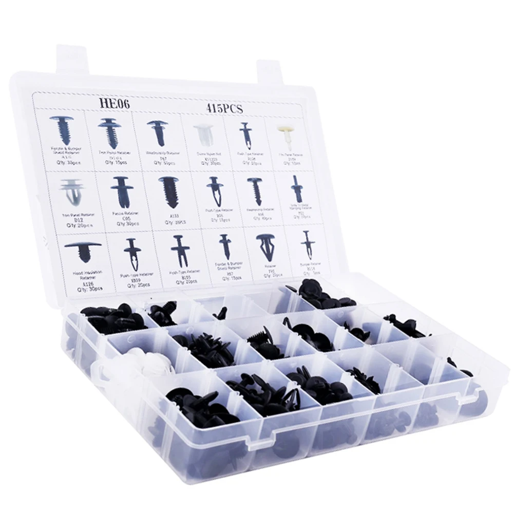 415pcs Car Clips Rivets Fastener Fender Bumper Push Pin Free Remover Tool Plastic | Автомобили и мотоциклы