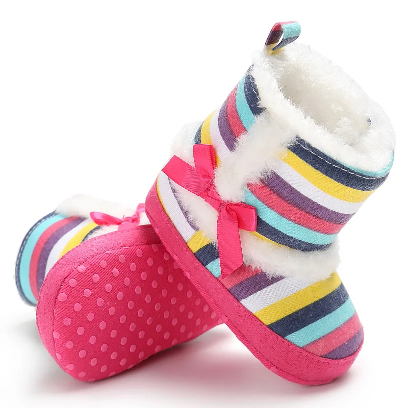 

Baby Girl Boots Shoe Winter Shoes Fleece Baby First Walker Anti-Slip Rainbow Baby Moccasins Booties