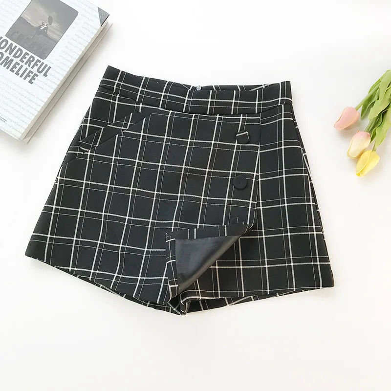 Клетчатые шорты женские весенние новые юбки с высокой талией Необычные Юбки