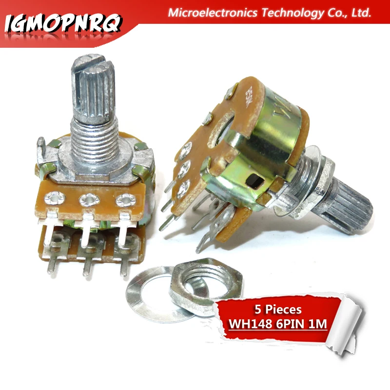 

5pcs WH148 6PIN B1M Dual Stereo Potentiometer 1MOhm shaft 15mm Pot 1M Ohm R
