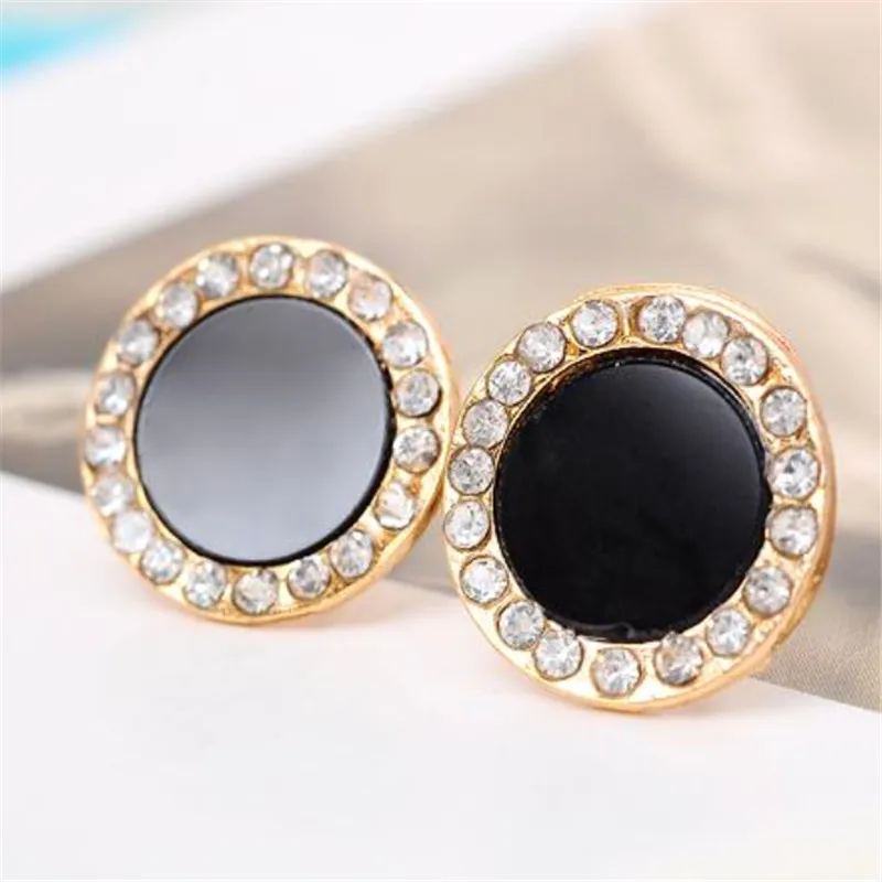 Женские серьги пусеты brinco e0415 круглые с черными кристаллами|crystal stud earrings|fashion