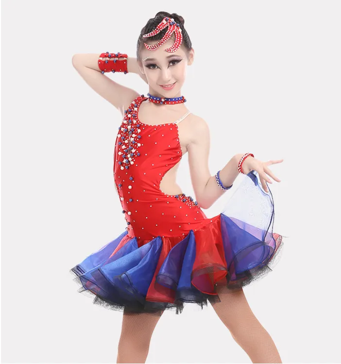 

Girls Sequined Ballroom latin dancing dress Children performance Modern Stage wear Party Outfits Salsa Dance wear costumes