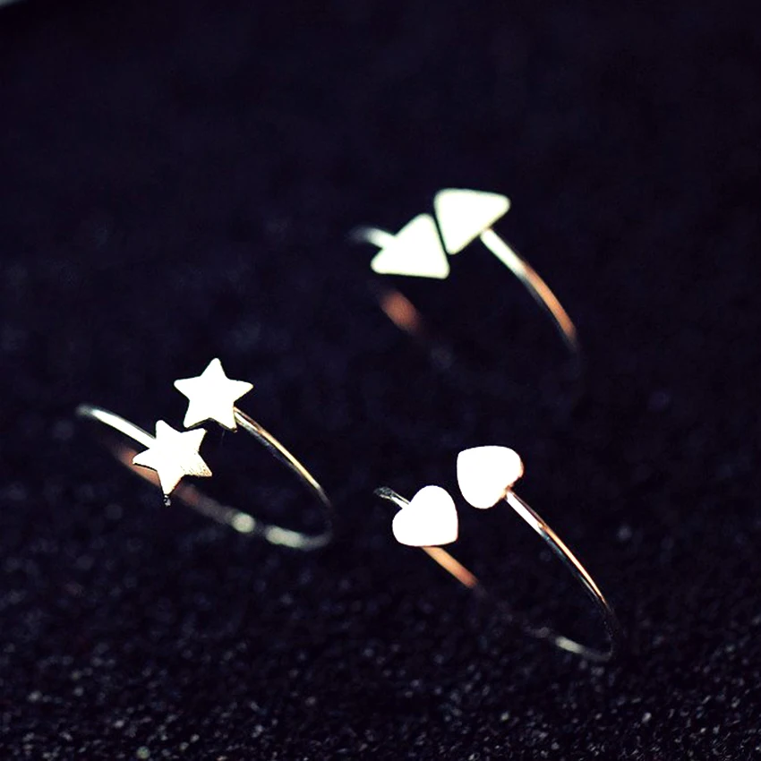 Kinitial кольцо разомкнутое серебристое двойная звезда сердце Треугольники для Для