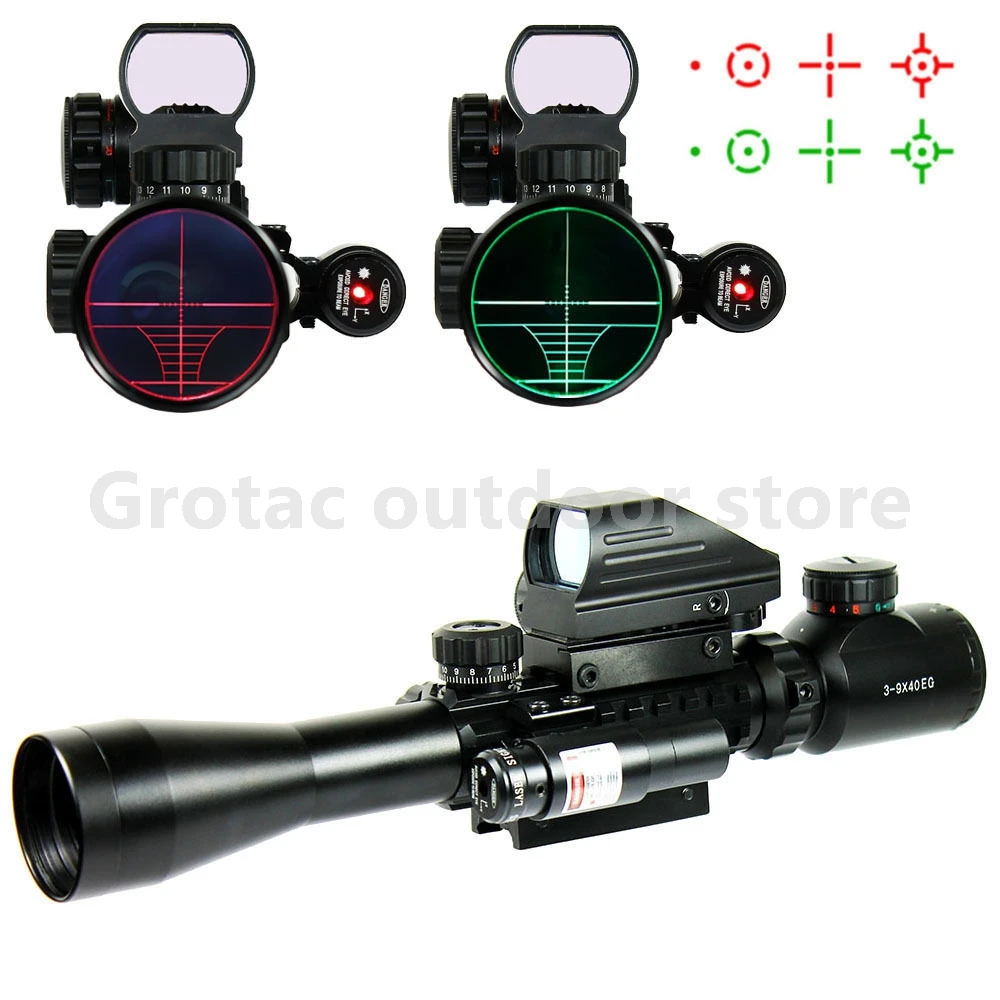 3-9X40 Hunting Optics Riflescope Red/Green Dot Laser Illuminated Sight Scope Chasse Tactical Rifle Airsoft Air Guns Scopes | Спорт и