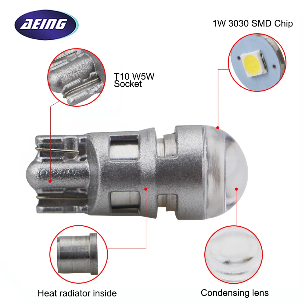 AEING 10PCS T10 W5W LED 12V Car Interior light Bulb SMD Dome Map Reading Parking Trunk License Plate Light Lamp Styling | Автомобили и