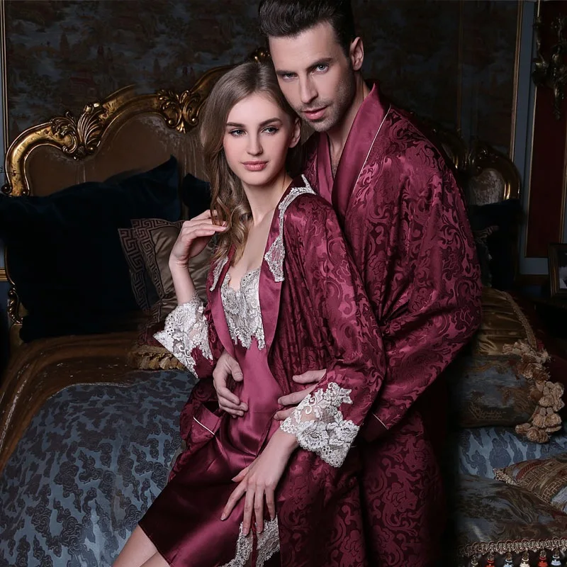 

Pure Silk Robe Couple Long-Sleeve 100% Silk Robe Sleepwear Bathrobe Dressing Gown Lovers Silk Kimono Homer Z33