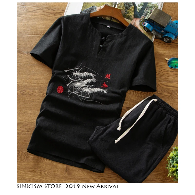 Магазин Sinicism Store летние мужские комплекты хлопковая льняная Повседневная