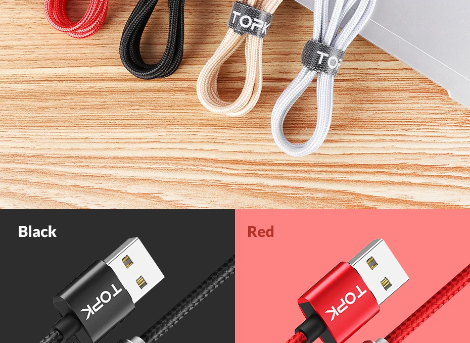 TOPK светодиодный магнитный USB кабель 2.4A Быстрая зарядка Micro USB кабель для samsung Xiaomi huawei мобильный телефон зарядный кабель