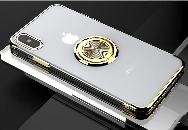 Роскошные магнитные кольца Чехлы для телефона с покрытием для iPhone 7 8 6 6S Plus Чехол прозрачный ТПУ противоударный чехол для iPhone 11 Pro XS MAX XR X - Цвет: Gold