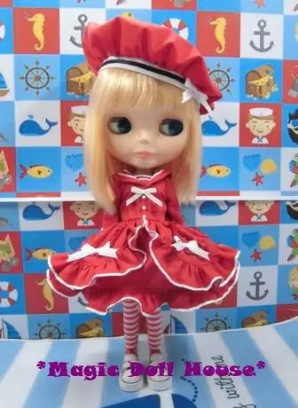 [MG003] Бесплатная доставка Neoblythe Кукольное платье # и шляпа в матросском стиле
